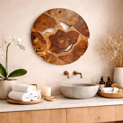 Produktbild von Wand-Deko aus Teakholz BAGIAN rund 40 cm Unikat Wandbild