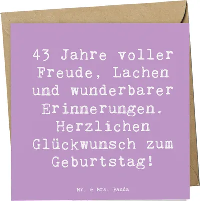 Produktbild von Mr. & Mrs. Panda Klappkarte Spruch 43. Geburtstag Freude - Lavendeltraum - Geschenk, doppelkarte, faltkarte, Lachen, Geburtstagsgeschenk, Herzlichen Glückwunsch, Feier