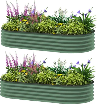 Produktbild von 2er-Set Hochbeete für Garten, Outdoor-Pflanzenkübel mit offenem Boden, Gummirand, Metall, 181 x 93 x 30 cm, Grün