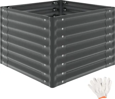 Obrázek produktu pro Zvýšený záhon Salvia od tectake, pozinkovaná ocel, 80 x 80 x 62 cm, 380 l, záhon na zeleninu, květináč, zahradní záhon, bylinkový záhon, šedý, včetně rukavic