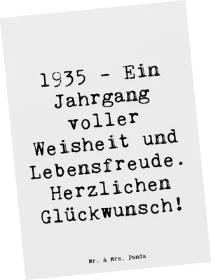 Produktbild von Mr. & Mrs. Panda Ansichtskarte Spruch 1935 Geburtstag - Weiß - Geschenk, Ansichtskarten, Jahrgangsehre, Postkarte, Postkarten, Alter, Happy Birthday, Fotokarte