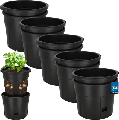 Immagine prodotto di KOTARBAU® Set di 5 fioriere per patate da semina ⌀ Fioriera per patate in plastica da 29,5 cm in nero Grande fioriera da esterno
