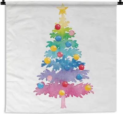 Produktbild von MuchoWow® Wandteppich Wandbehang Illustration - Weihnachten - Weihnachtsbaum 150x150 cm Tapisserie Dekoration Wandtuch - Wohnaccessoires - Modernes
