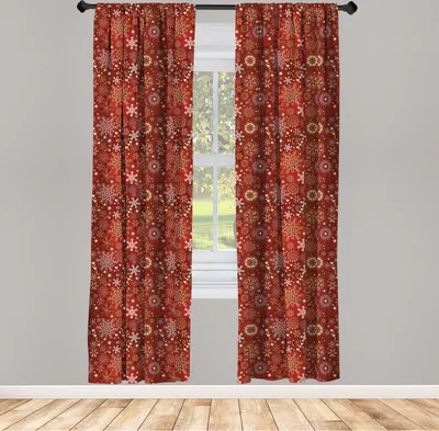 Produktbild von ABAKUHAUS Weihnachten Vorhänge, Gardinen, Aufwändige Schneeflocken Mit Kunsgtvoll Blumenstrudeln Klar Herz Muster, 2 Stück 75 x 225 cm, , Weiß Gelb und Rot
