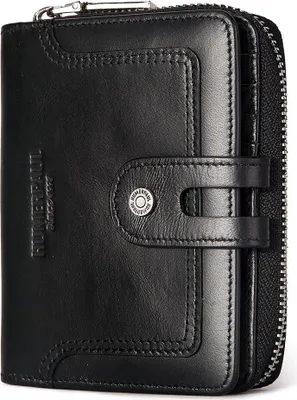 Produktbild von Herren-Geldbörse mit RFID-Schutz, Vintage-Geldbörse aus echtem Leder, multifunktionales Kreditkartenetui, minimalistische Geldbörse mit Reißverschlusstasche für Herren (schwarz)
