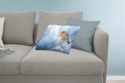 Produktbild von MuchoWow® Zierkissen Sofakissen Wohnzimmer Dekokissen 60x40 cm Rotkehlchen - Winter - Blau - Kopfkissen - Polster mit Foto