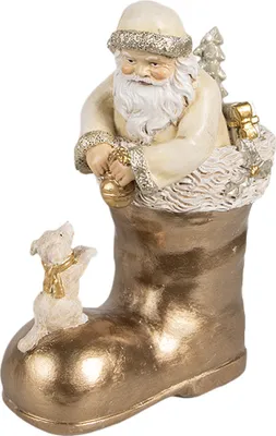 Produktbild von Clayre & Eef Dekorationsfigur Weihnachtsmann 16 cm Beige Goldfarbig Polyresin