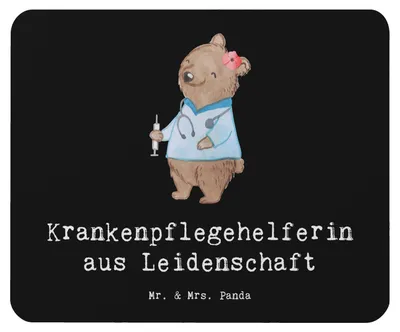 Produktbild von Mr. & Mrs. Panda Mauspad Krankenpflegehelferin Leidenschaft - Schwarz - Geschenk, pc, mausunterlage, Mousepad, Lustig, Ausbildung, Beruf, Pflegekraft, Mouse Pad, Spruch