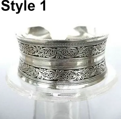 Produktbild von Vintage tibetischer Silber-Elefant, geschnitzter offener Armreif, breites Armband, Schmuck-Stil 1