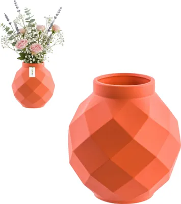 Immagine prodotto di Vaso in ceramica cotto a mano con motivo tridimensionale moderno ed elegante arancione Ø11 H22 cm - decorazione elegante, vaso spazioso per i vostri fiori, ispirazioni floreali, bouquet vivaci