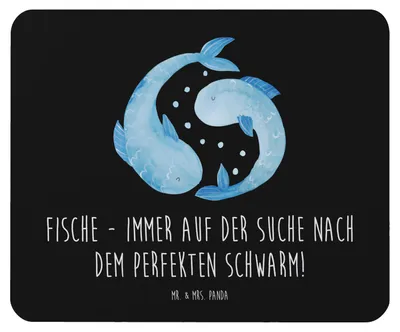 Produktbild von Mr. & Mrs. Panda Mauspad Fische Schwarm - Schwarz - Geschenk, Horoskop, Mouse Pad, Geschenke Astrologie, Romantisch, witziger Fischspruch, Kreativ, Tierkreiszeichen