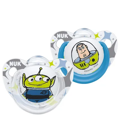 Produktbild von NUK Disney Pixar Toy Story Trendline Silikon Babyschnuller, 0-6 Monate, 2 Stück, Buzz / Alien