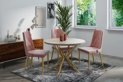 Produktbild von Runder Ausziehbarer Esstisch mit Goldenen X-Gestell Beinen - ⌀ 120-200 cm - Loft Industriell Design - für 8-12 Personen - Braun