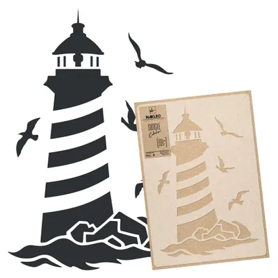 Produktbild von Große Malschablonen M 43x64 cm, Leuchtturm Marine Meer Muster, Wiederverwendbare Kunststoff Wandschablone