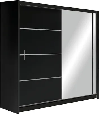 Produktbild von Schwebetürenschrank VISTA 203 cm mit Spiegel – moderner Kleiderschrank Schiebetürenschrank (Schwarz)
