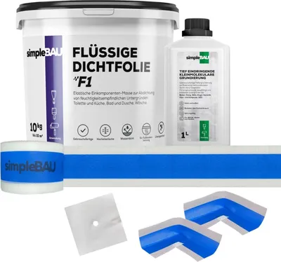 Produktbild von SimpleBau Dichtmasse Wasserdicht 10 kg & Tiefengrund 1L , Abdichtmasse für Bad, Dusche, Fliesen & Fußbodenheizung , Einkomponente und Lösemittelfrei
