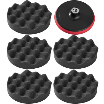 Image de Lot de 5 éponges de polissage gaufrées et 1 disque de polissage Auto 150mm - noir
