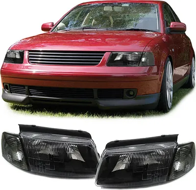 Zdjęcie produktu dla Reflektory + kierunkowskazy przednie czarne LEWE + PRAWE do VW Passat 3B B5