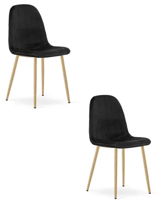 Image de Chaise - Leobert - Padva - Velours Noir/Pieds Chêne - 44,5 X 53 X 87 Cm - Lot De 2