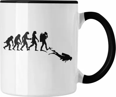 Produktbild von Trendation - Taucher Tasse Geschenk Kaffeetasse Geschenkidee Männer Tauchen Evolution Grafik Tauchlehrer Tauchsportler (Schwarz)