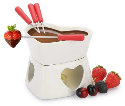 Productafbeelding van Solidchoice - Fondue Set van Keramiek met 4 Vorken voor Chocolade en Kaas