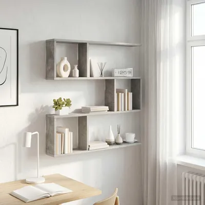 Obrázok produktu pre Maison Exclusive – Nástenná polica, sivá betónová farba, 80 x 12 x 79,5 cm, drevovláknitá doska