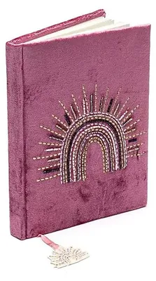 Produktbild von Notizbuch aus Samt in Lila mit Regenbogen – 20 x 15 cm