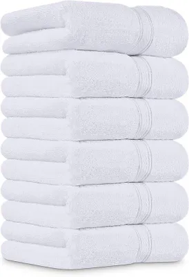 Produktbild von Unyqoos® Handtuch-Set 6-teilig, 41 x 71 cm, 100% ringgesponnene Baumwolle, Weiß – weich & saugfähig