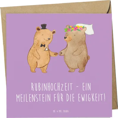 Produktbild von Mr. & Mrs. Panda Grußkarte 40. Hochzeitstag Rubinhochzeit - Lavendeltraum - Geschenk, Jubiläum, Heiraten, anlasskarte, vierzig Jahre, Geschenke, Liebe, Glückwunschkarte