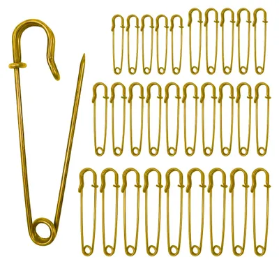 Produktbild von 30 Stück Sicherheitsnadeln in verschiedenen Größen von 5 cm bis 10 cm für Kleidung und Bastelarbeiten (Gold)