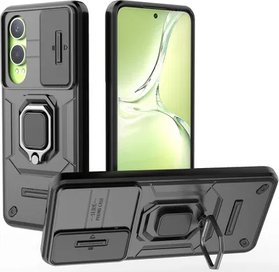 Immagine prodotto di Custodia per Oppo K12X a doppio strato con protezione scorrevole della fotocamera e supporto ad anello, supporto nero