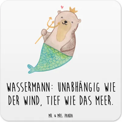 Produktbild von Mr. & Mrs. Panda Untersetzer Eckig Wassermann Astrologie 6er Set - Weiß - Geschenk, Tischuntersetzer, Glas-Untersetzer, Geburtstagsgeschenk, Getränke-Untersetzer, Coaster