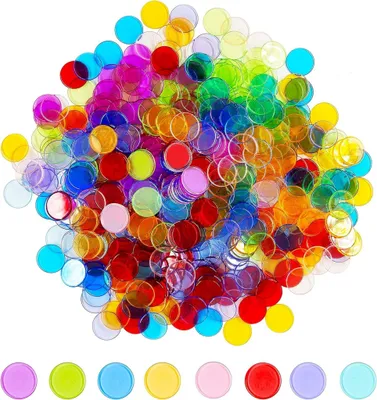 Produktbild von 500 transparente 8-farbige Bingo- & Zähl-Chips Plastikmarkierer (mit einem Durchmesser von je 1,9 cm)