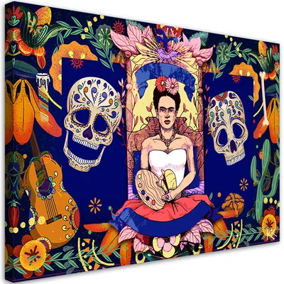 Produktbild von Leinwandbild Frida Kahlo Tag der Toten 60x40 Feeby Bunt bild für die wand bereit zum aufhängen