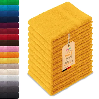 Produktbild von 10er Pack EllaTex Gästehandtücher 30x50 cm 100% Baumwolle, 500 g/m² Handtücher Set weich saugstark Serie Paris, in Farbe: Sonnengelb