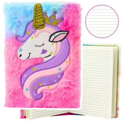 Imagen del producto de Cuaderno de Felpa Cuaderno Forrado Unicornio Con Cuerno Dorado A5 80 Hojas