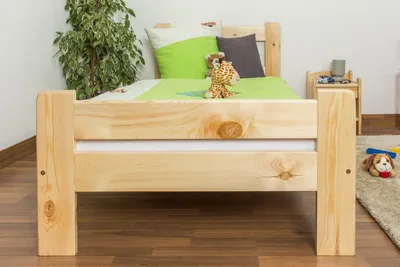 Produktbild von Kinderbett Einzelbett Kiefer Massivholz natur 90x200 cm Höhe 82,5 cm inkl. Lattenrost