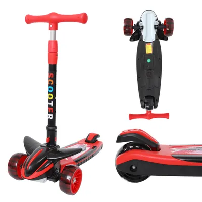 Produktbild von Habib Plane Scooter Kinderroller | 3-Rad, LED-Licht & Faltbar: Rot