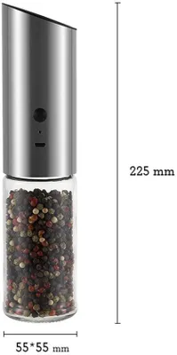 Obrázek produktu pro Elektrický mlýnek na sůl a pepř s automatickým gravitačním senzorem, funkcí nabíjení přes USB, nastavitelnou hrubostí mletí, z nerezové oceli, s LED diodou