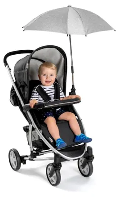 Produktbild von ShineSafe Sonnenschirm für Kinderwagen, universell einsetzbar, dreh- und neigbar, grau