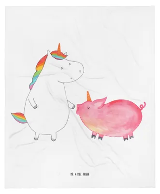 Produktbild von Mr. & Mrs. Panda Fleecedecke Einhorn Schwein - Weiß - Geschenk, Schlummerdecke, Freundin, Kinderdecke, Plaid, Unicorn, Babydecke, Einhörner, Schweinchen, Schmusedecke