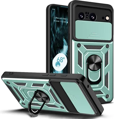 Produktbild von Hülle für Google Pixel 8 mit Ring Ständer Halter Dia Kameraschutz TPU PC Hybrid Handyhülle Grün