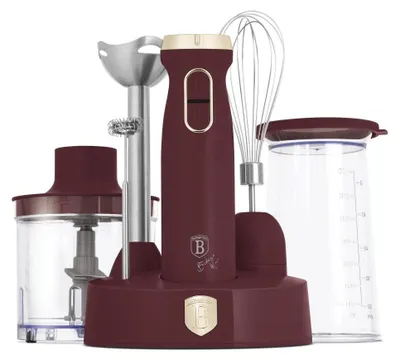 Immagine prodotto di Frullatore manuale Berlinger Haus 6 in 1, 800 W, controllo della velocit variabile, lama in titanio, accessori inclusi (misurino, tritatutto, schiumatore, frusta), colore Bordeaux opaco