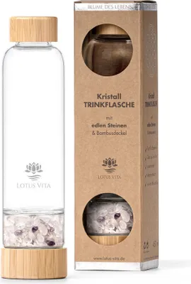 Produktbild von Lotus Vita Kristallsteinflasche mit Rosenquarz / Bergkristall / Amethyst