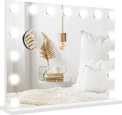 Image de Miroir de maquillage à LED, 3 modes d'éclairage, intensité réglable,tactile, port USB, 58 x 48 cm, blanc