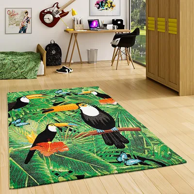 Produktbild von Designer Teppich Faro Tropical Tukan Grün, Größe:160x230 cm