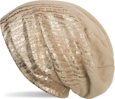 Produktbild von styleBREAKER warme Feinstrick Beanie Mütze mit Metallic Print und Fleece Innenfutter, Slouch Longbeanie, Uni 04024132