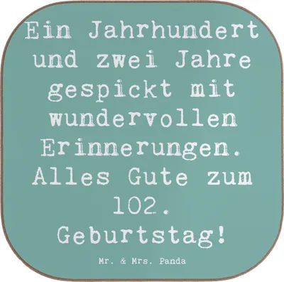 Produktbild von Mr. & Mrs. Panda Holzuntersetzer Spruch 102. Geburtstag - Meeresbrise - Geschenk, Lebensfreude, Coaster, gläseruntersetzer, Lachen, glückwünsche, Geburtstagsgeschenk