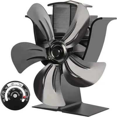 Image de Grand ventilateur à 5 pales pour cheminée et poêle, noir, économe en énergie