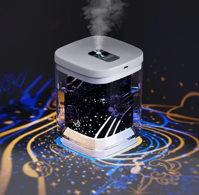 Produktbild von Luftbefeuchter 1000 ml LED Sternenhimmel – Ultraschall Aroma Diffusor mit Nachtlicht & USB-Anschluss - Raumbefeuchter für Schlafzimmer, Büro - weiß